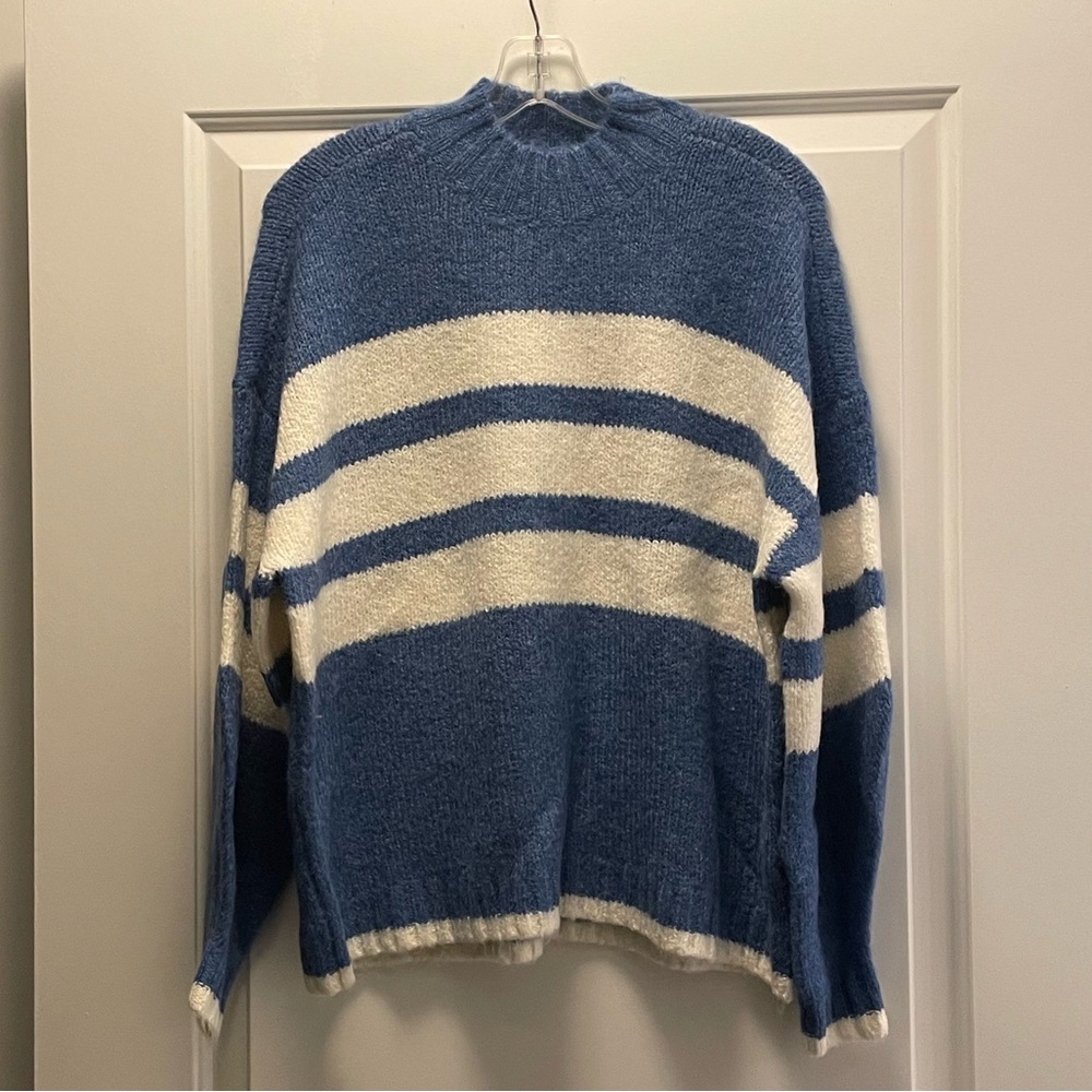NWT PISTOLA Carlen Mock Neck Sweater Blue and White Stripe Size Small